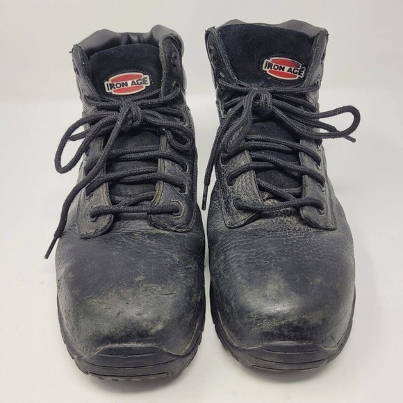 Iron Age Boots Mens 10 Black Leather Work Trencher Composite Toe IA5007 - Picture 3 of 10